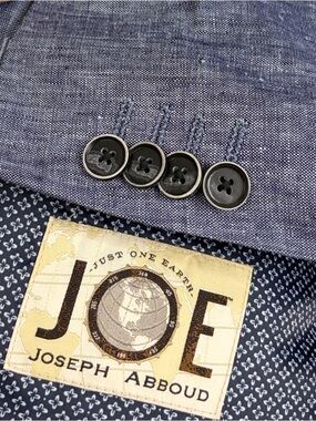 Joseph Abboud Linen Blazer Mens 40L Indigo Blue Double Breasted Peak Collar